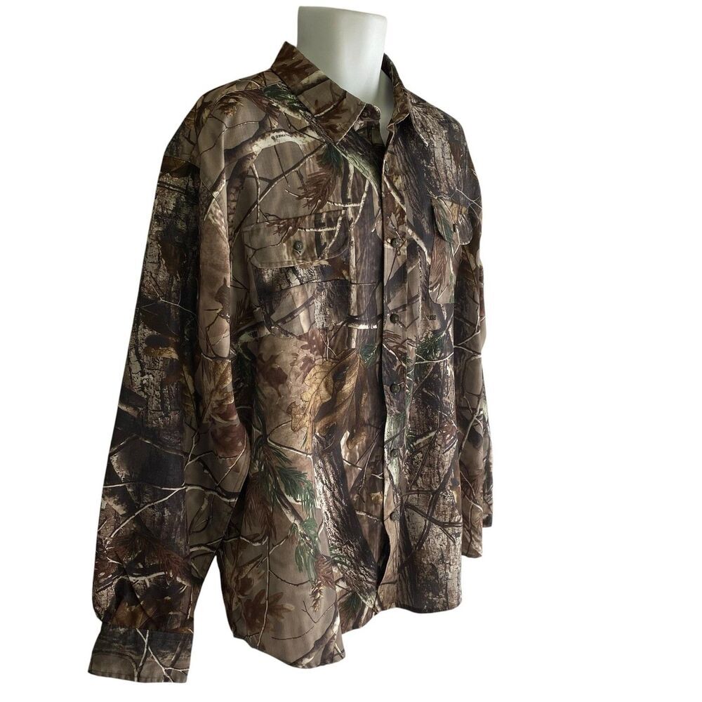 Realtree Shirt Mens XL Brown Camo Long Sleeve Mesh Lined Button Front Hunting